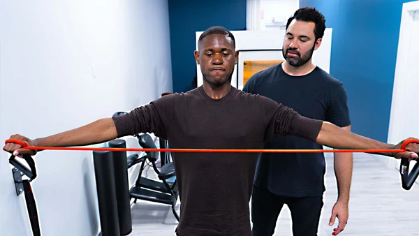 Chiropractor Chatsworth CA Shane Young with Exercise Rehab Patient Chiropractor Chatsworth CA Shane Young with Exercise Rehab Patient